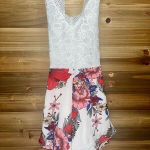 Floral lace open back romper